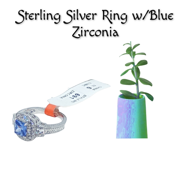 .Sterling Silver Ring w/Blue Zirconia - Picture 3 of 6
